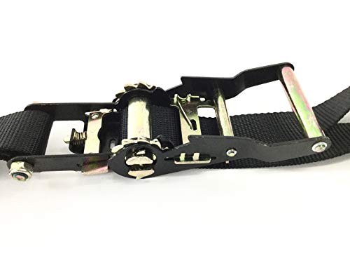 Set of 4 Heavy Duty Ratchet Tie Down Straps 7'-8' Truck Trailer Hauling Polaris ATV Side by Sides 1.5" Inch Wide Strap Harley Motorcycle Handlebar Rubber Coated Hooks Clips or Soft Loop Loops Attached
