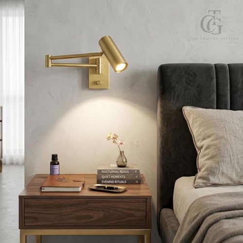 Image of Modern Wall Spotlight with Adjustable Rocker Arm and Built-in Switch Wall Fixture for Bedside-Warm White|Electroplated
