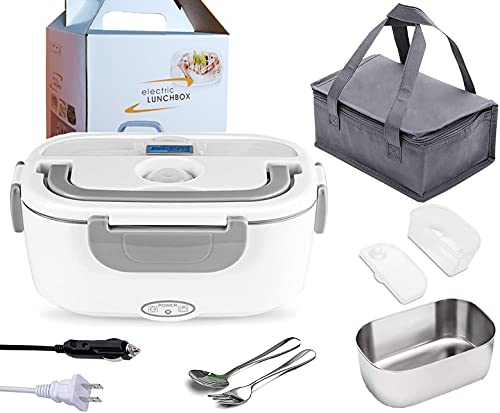 Electric Lunch Box,12V 24V & 110V 2 in 1 Food Heater Portable Electric Lunch Boxes for Car Truck Office Home, 1.5L Detachable 304 Stainless Steel Food Warmer and Heater Container
