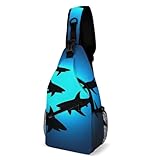 Antirrobo Bolso de Pecho Tiburones flotantes en el mar azul océano Mochila Pecho Duradero Mochila Cruzada Acampada Excursión Montañismo