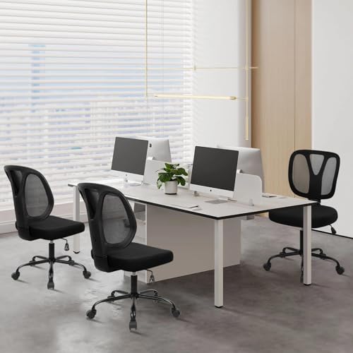 Image of CLATINA Armless Home Office Chair, 360 Swivel Rolling Desk Chair with Lumbar Support and Wheels, Adjustable Height Mesh Back Small Ergonomic Computer Task Chair for Conference Waiting, Black(8 Pack)