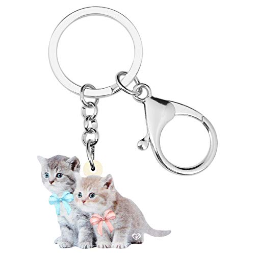 DUOWEI Süßes Paar graue Katze Kätzchen Schlüsselanhänger Acryl Haustier Schlüsselanhänger Geldbörse Dekoration für Frauen Teenager Mädchen Charm Geschenk - Grau - Medium Cover