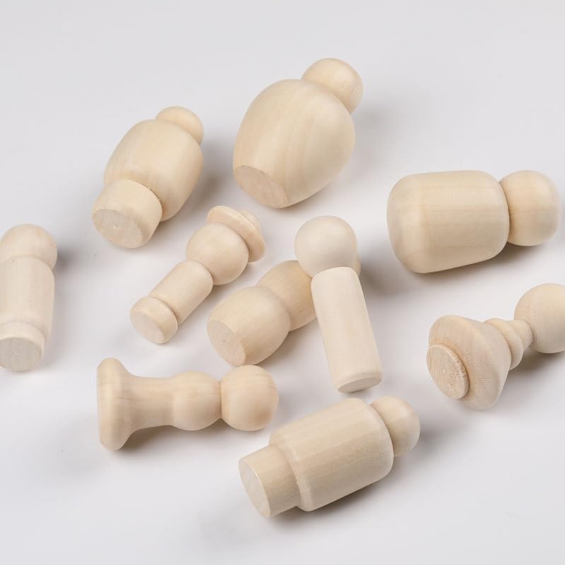 50 Log Color Wooden Man DIY Children Painted Wooden Dolls Hand-Painted Wooden Figures (68 * 32MM Wood Color)