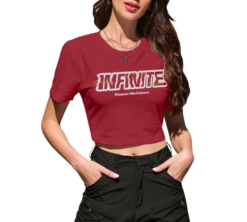 Image of Betusline Girls & Women Basic Summer Short Sleeve Slim Fit T-Shirts Soft Crewneck Crop Y2k Tee Cute Gym Fashion Clothes