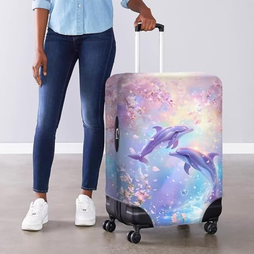 Image of Mumeson Cherry Blossom Dolphin Luggage Covers for Suitcase Protector Zipper Closure Baggage Cover 18-32 inch Elastic Luggages Protective