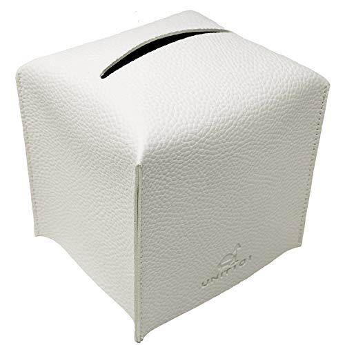 Unit101 White Modern Leather Square Paper Facial Tissue Box Cover - not Heavy