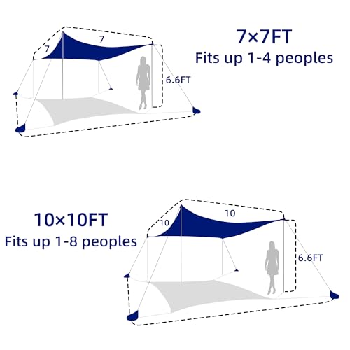 UMARDOO Family Beach Tent Canopy Sun Shade Portable 10×10FT, Large Wind Resistance Beach Sun Shelter Easy Setup with Packable Carry Bag for Outdoor Travel UPF 50+ (Blue) - Image 3