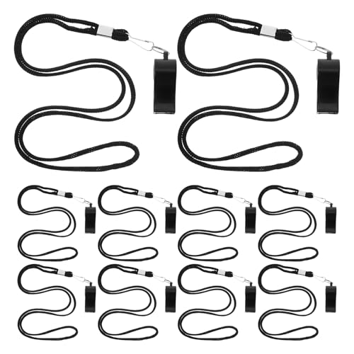 10 silbatos de plástico negros con cordón para árbitros y entrenadores miniatura 1