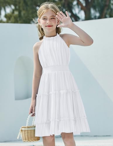 Arshiner Girls Halter Neck Sleeveless Dress Casual Flowy Smocked Cute Summer Dress for 5-12 Years2