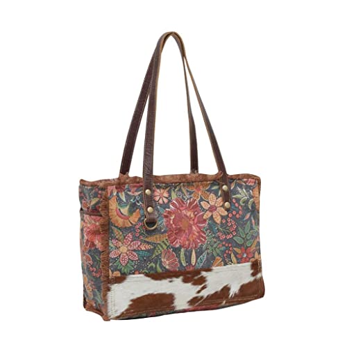 Image of Myra Bag Floral Purses for Women - Cow Hide Bag, Genuine Leather and Canvas Floral Purse, Cowhide Flower Handbags for Women