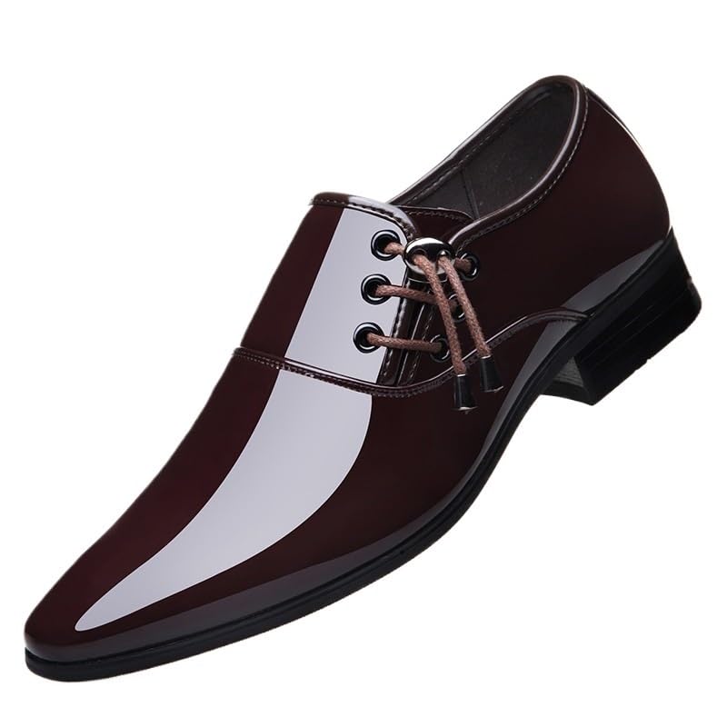 Oxford Shoes for Men Wedding Lace Up Pointed Toe Formal Shoes Leather Shiny Shoes Low Top Non Slip Resistant Block Heel Rubber Sole Dress Shoe