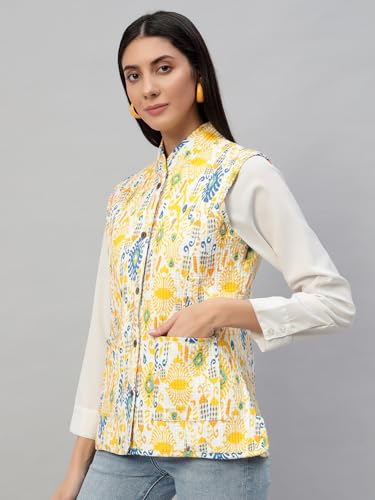 Image of Ravaiyaa - Attitude is everything Women's Floral Printed Reversible Quilted Jacket Coat Blazer Jacket Sleeve Less Waistcoat