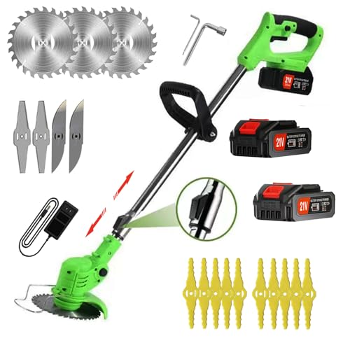 Cordless Weed Wacker Eater, Electric Weed Wacker Cordless Trimmer,Weed Whacker Grass Trimmer Stingless Lightweight Battery Powered weedeaters with 4 Types Blades,2 Batteries for Lawn, Yard, Garden