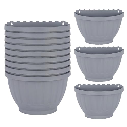 M1SS 12 Pack Etruscan Wall Planter Baskets Soft Grey Recycled Plastic Wall Mounted Plant Pots Lightweight Weather Resistant Hanging Garden Planters for Indoor Outdoor Fence Balcony Patio
