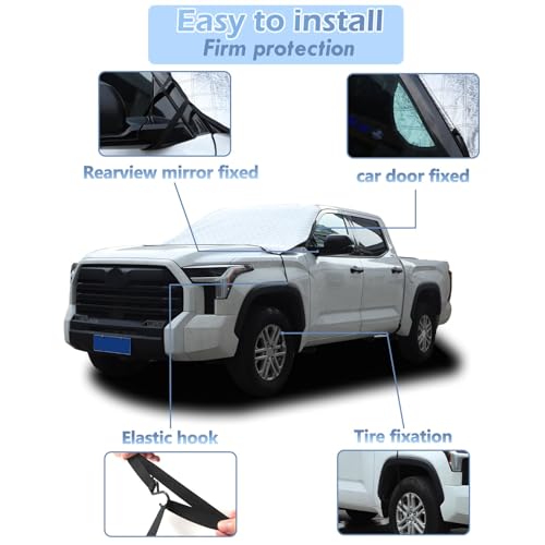 Image of Car Windshield Snow Cover for Toyota Tundra 2022-2024 2025, for 4 Layers Protection, Frost Ice Removal Sun Shade for Winter Protection, Extra Large and Thick Windshield Ice Cover Fits for Trucks