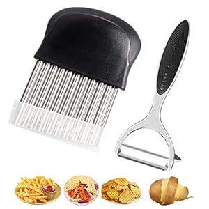 Meowtutu Golfsnijder, golfmes met schiller, frietzasmes voor zoete aardappelen, fruitsla, groenten, komkommers en wortelen