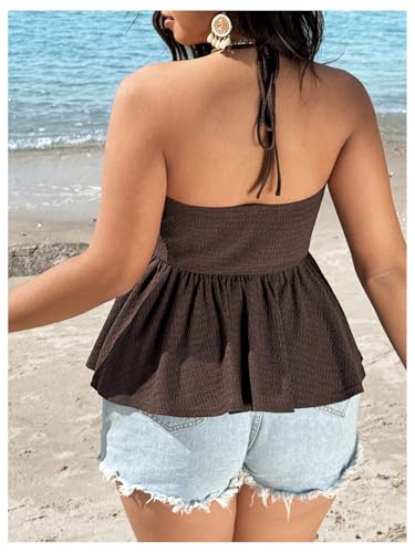 SOLY HUX Women's Plus Size Halter Top Peplum Tie Backless Deep V Neck Sleeveless Vacation Tops2