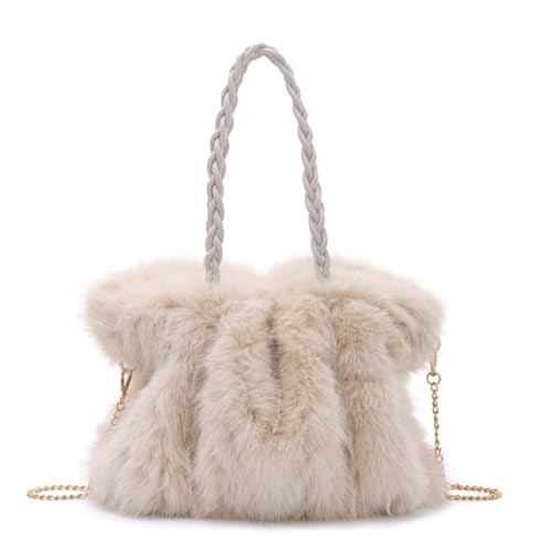 Fecialy Women Furry Handbag Winter Fluffy Tote Bags Fuzzy Crossbody Shoulder Bag Faux Fur Purse