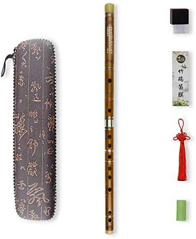 D Key Dizi Bitter Bamboo Flute for Beginners with Free Membrane & Glue & Protector Set Traditional Chinese Instrument(Key of D/Bitter Bamboo)