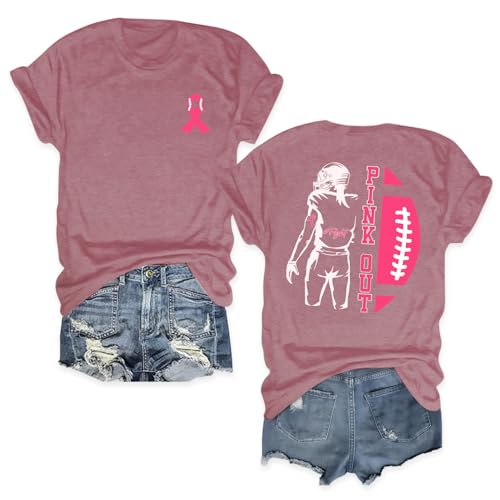 UYIQL Pink Out Shirt for Women Pink Out Football Team Breast Cancer Awareness Month Shirt Funny Cancer Fighter Outfit M