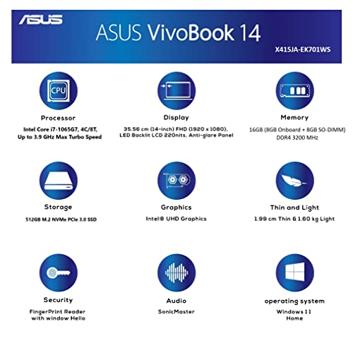 Image of ASUS VivoBook 14 (2021), 14-inch (35.56 cms) FHD, Intel Core i7-1065G7 10th Gen, Thin and Light Laptop (16GB /512GB SSD /Integrated Graphics /Silver /1.6 Kg)&WT200 Wireless Mouse, Blue