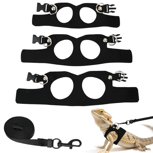 3pcs Bearded Dragon Harness & Leash Set, 3 Sizes Lizards Training Walking Leather Adjustable Soft Leather Lizard Vest Carrier Walking Traction Rope for Small Reptiles Animal Squirrels