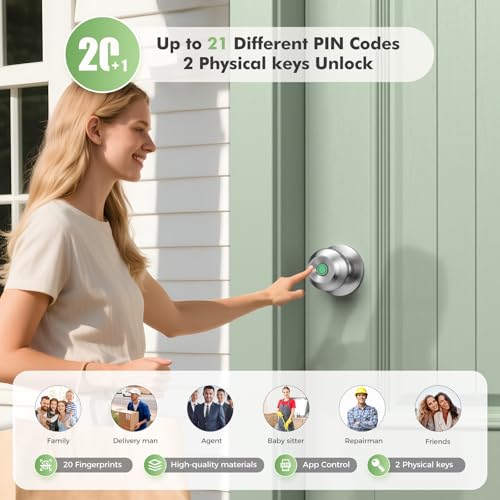 Fingerprint Door Lock,Smart Door Knob, Smart Biometric Door Lock Fingerprint Door knob with App Control Suitable for Bedroom,Utility Room,Apartments Offices,Hotels(Silver) - Image 4