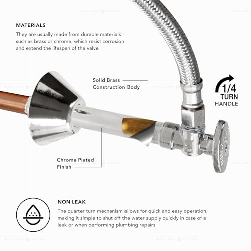 Image of Midline Valve 83212QS-OM-5 Water Supply Angle Stop Valve with 5'' Extension Tube; 1 /4 Turn Handle; 1 /2 in. SWT x 3 /8'' COMP; Chrome Plated Brass (5 Pack)