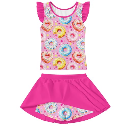 Image of Girls Swimsuit 2 Piece Ruffle Bathing Suit UPF 50+ Tankini Swimsuit Skirt with Lining Size 3-10
