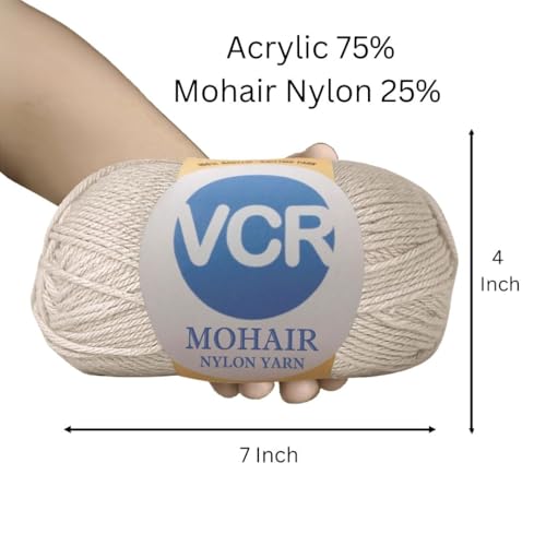 Image of VCR Mohair Nylon Soft Grey Yarn, 100 Grams Hank, 196 Meters Length, Acrylic 75%, Mohair Nylon 25%, Pack of 1 Yarn, Soft Crosia Threads, Suitable for Winter Garments.