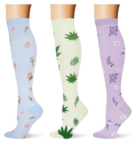Image of (3 pairs) Compression Socks 20-30 mmHg Long Knee High Socks for Women Men Support Athletic Travel Daily Wear