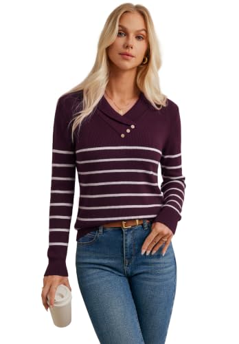 Image of GRACE KARIN Women Fall Long Sleeve V Neck Collar Knit Pullover Sweaters