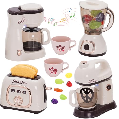 Accesorios Cocina Juguetes, Conjunto de Utensilios de Cocina Infantil, Electrodomesticos Cocina Juguetes con Cafetera, Licuadora, Batidora, Tostadora, Educativo Regalo para Niños Niñas 3 4 5 Años