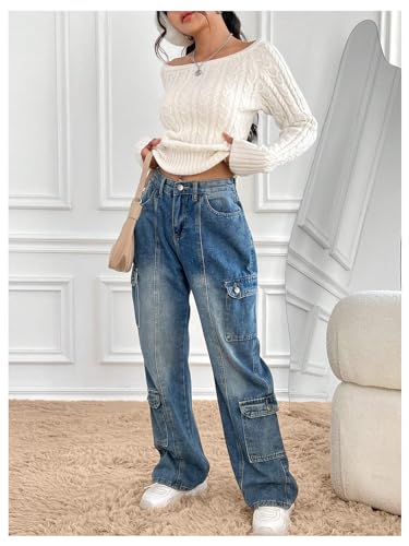 Image of MakeMeChic Women's Off The Shoulder Sweater Cable Knit Long Sleeve Ribbed Fall Going Out Tops Sweater Pullover