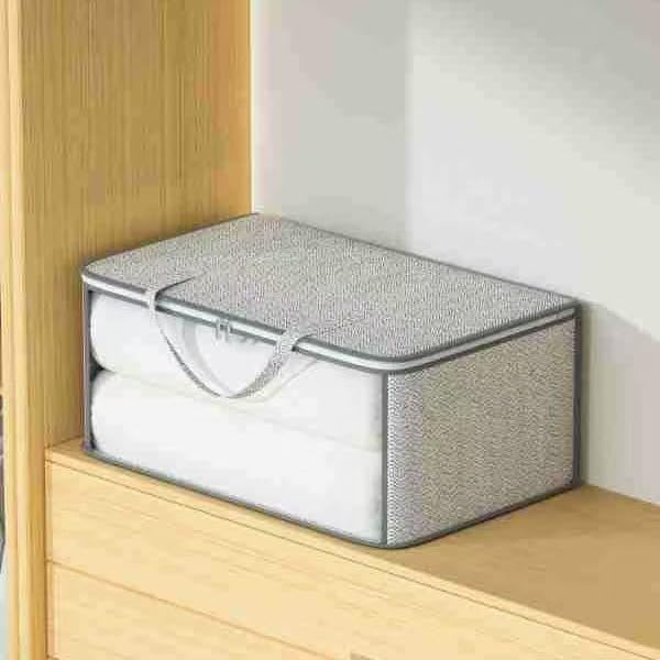 4 Pack Grey Comforter Storage Bags, Clothes Storage Bags, Collapsible Closet Organizers with Reinforced Handles, Heavy-Duty Storage Totes for Clothes & Comforters