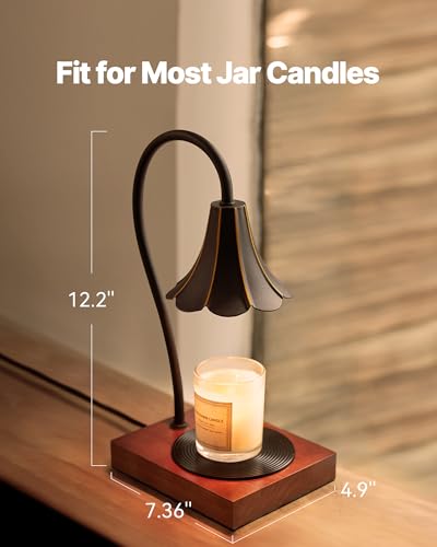 Candle Warmer Lamp with Timer & Stepless Dimmable, Electric Warmer Lamp for Jar Candles, Mid Century Modern Black Wax Melt with 2 Bulbs, Retro Decor House Warming Birthday Gifts - image 3