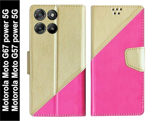 Image of SBMS Flip Cover for Motorola Moto G67 Power 5G / Moto G57 Power Back Cover Case with Magnatic Closure | Genuine Leather Finish | Inbuilt Stand | Card & Money Pocket | Wallet Style Case (MultiPink)