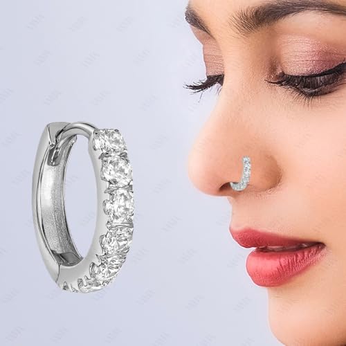 Image of VAMA FASHIONS Silver Gold Rosegold Crystal Stone Piercing Ring Nose Pin Pierced Hole Type Nosepin for Women & Girls