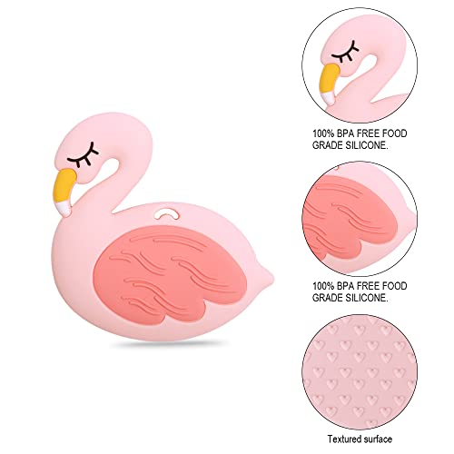 Image of Baby Silicone Teether,Sensory Chew Toys,BPA Free Soft and Effective Infant Teething Pain Relief Toys,Freezer Safe,Food Grade Silicone,Best Shower Gift for Boys and Girls (Flamingo)