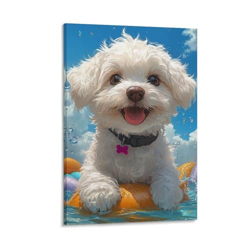 Tableau impression sur toile bichon maltais art mural salon 50x75
