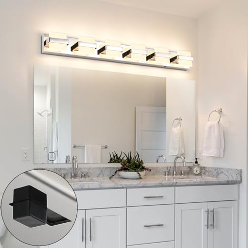 Image of SOLFART 6-Light Bathroom Vanity Lights Above Mirror, Chrome Light Fixtures for Bathroom, LED Vanity Lighting,5 Color Temperature Adjustable,Bath Lighting Fixture Nickel