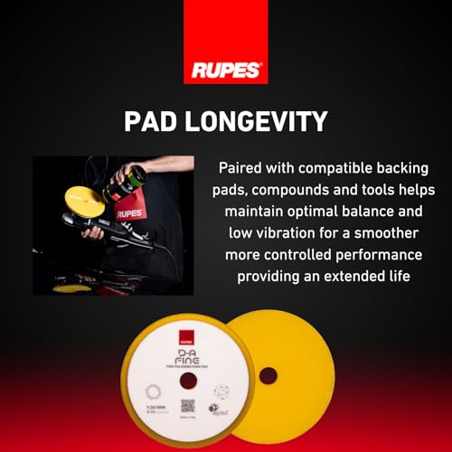 Image of RUPES 9.DA180M Pack of 12 Yellow D-A Fine Finishing Foam Pads 180mm | Ideal for Paint Correction | Moderate to Fine Defect Removal | Compatible with 6 inch Backing Plate