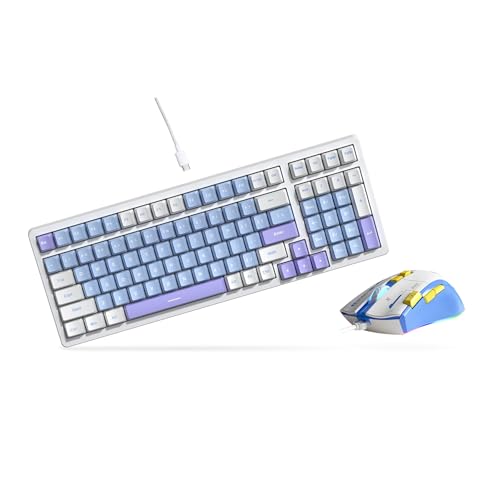 Qisan Kombiset aus Gaming-Tastatur und -Maus, kabelgebundene mechanische Tastatur, Blaue LED-Hintergrundbeleuchtung, Blauer Schalter, 100 Tasten, US-Layout, kabelgebundene RGB-Gaming-Maus, 7200 DPI Qisan Kombiset aus Gaming-Tastatur und -Maus, kabelgebundene mechanische Tastatur, Blaue LED-Hintergrundbeleuchtung, Blauer Schalter, 100 Tasten, US-Layout, kabelgebundene RGB-Gaming-Maus, 7200 DPI