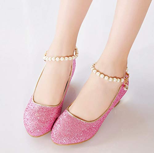 Girl's Pretty Party Mary Jane Low Heel Ankle Strap Dress Shoes Glitter Pumps for Kids Flower Girls4