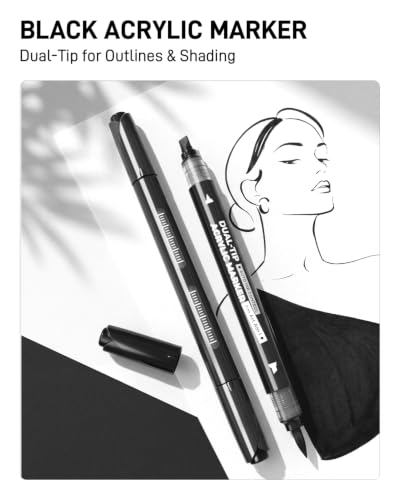 Image of JusArt 3 Black Dual-Tip Acrylic Paint Markers, Automatic Ink Control