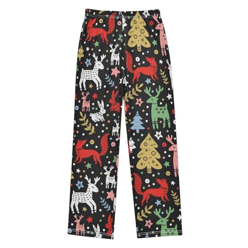 Xmas Moose Fox Boys Long Pants Soft Trousers Elastic Waist Kids Lounge Bottoms with Pockets S-XL
