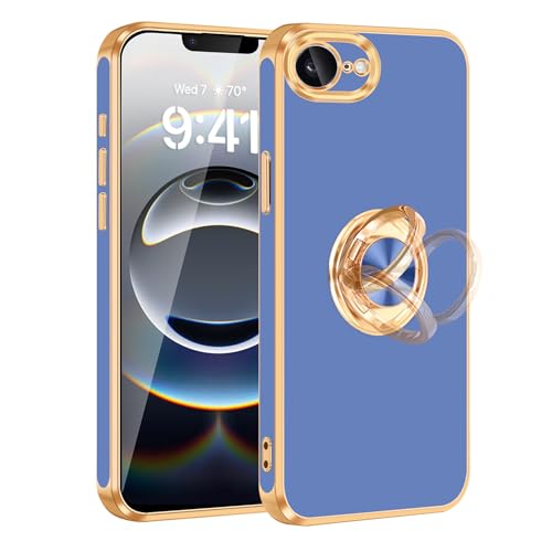Coque iPhone 16e chic plaquée or avec anneau de support rotatif et protection robuste silicone