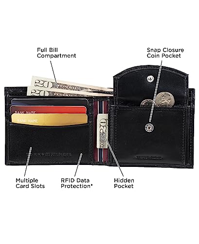 Carteira masculina Tommy Hilfiger de couro dobrável com bolso para moedas, Preto, Tamanho Único