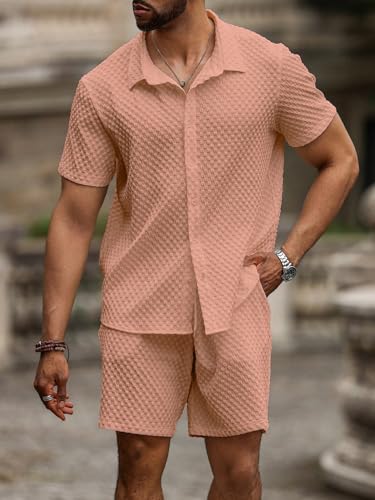 Image of Zilcon Men's 2 Piece Outfit Casual Short Sleeve Button Down Shirt Beach Summer Loose Pant Sets