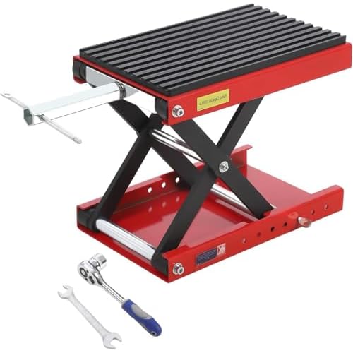 Motorcycle Lift Jack - 1200 LBS Heavy Duty Scissor Stand with Wide Deck & Safety Pin, Ideal for Dirt Bikes, Atvs, Street Bikes & Cruiser Motorcycles, Thickened Rubber Pad for Stability Witho